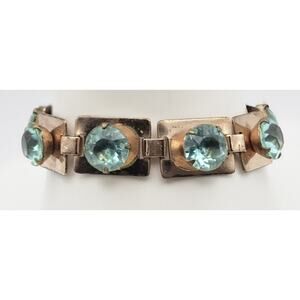 Vintage Copper Plated Faux Blue Topaz Stones Bracelet 1950s
